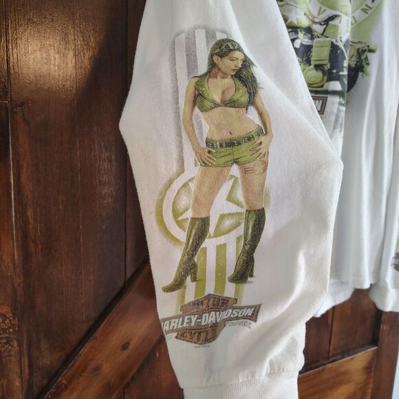 Harley Davidson 2XL Long Sleeve Pin Up Girl Airplane Military Graphic Shirt - Picture 3 of 9